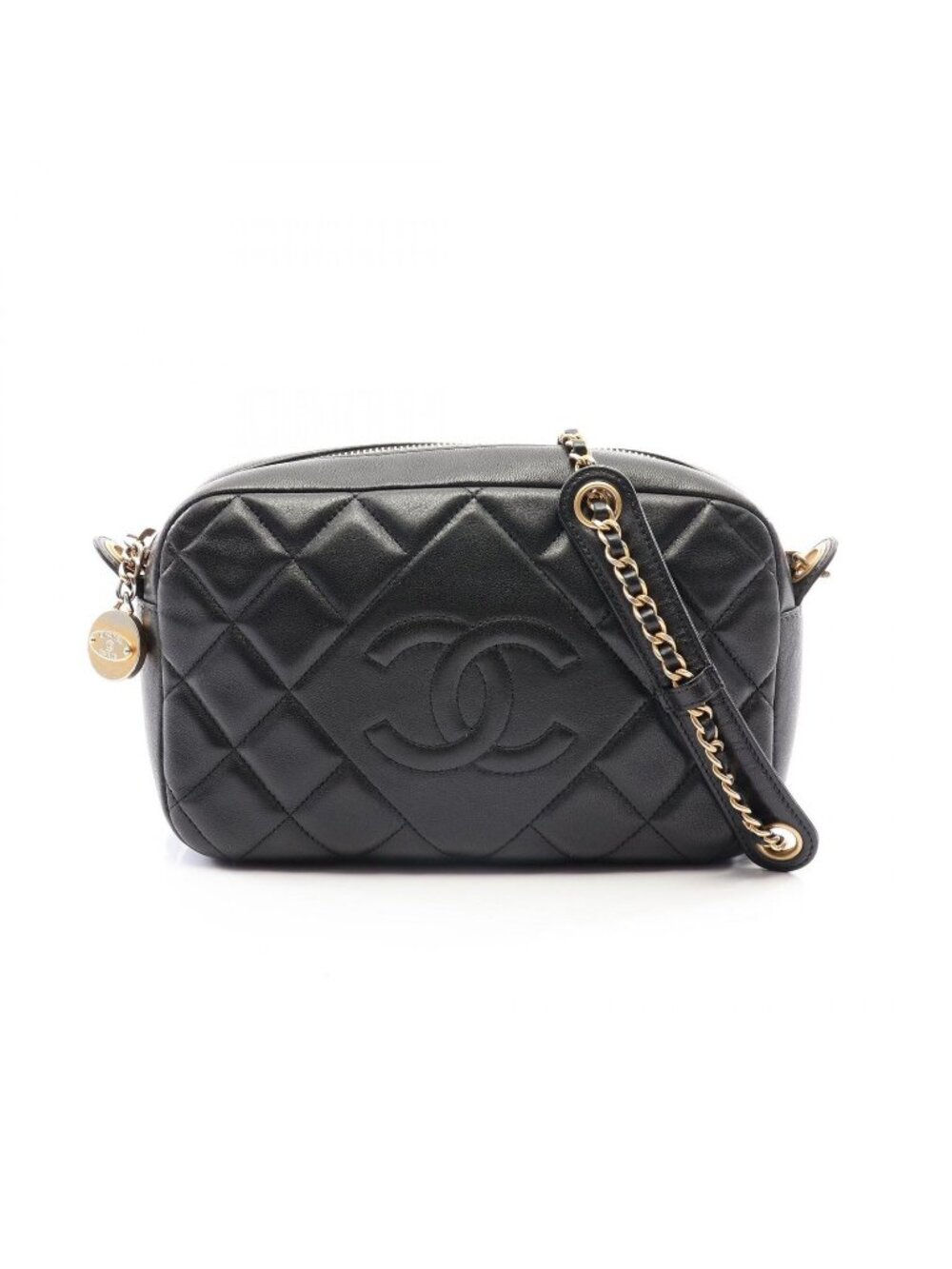 Chanel Shoulder Bag Quilted Black Lambskin Diamond Stitch CC Logo Chain